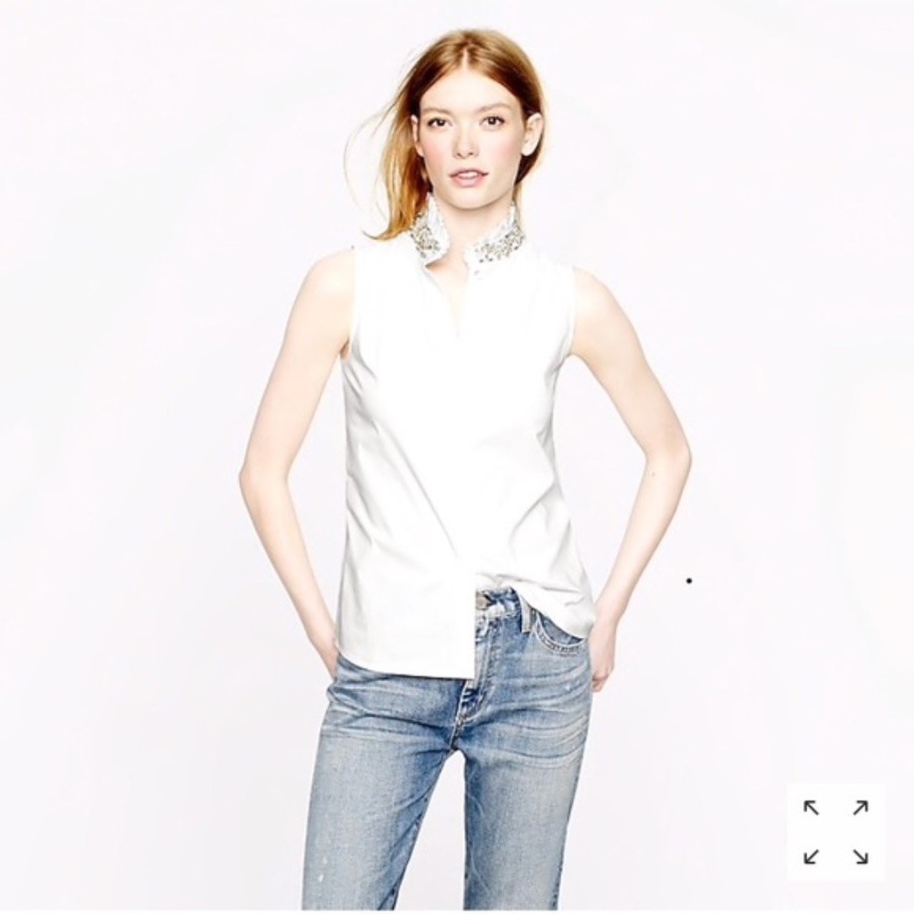 J. Crew rhinestone white sleeveless poplin shirt